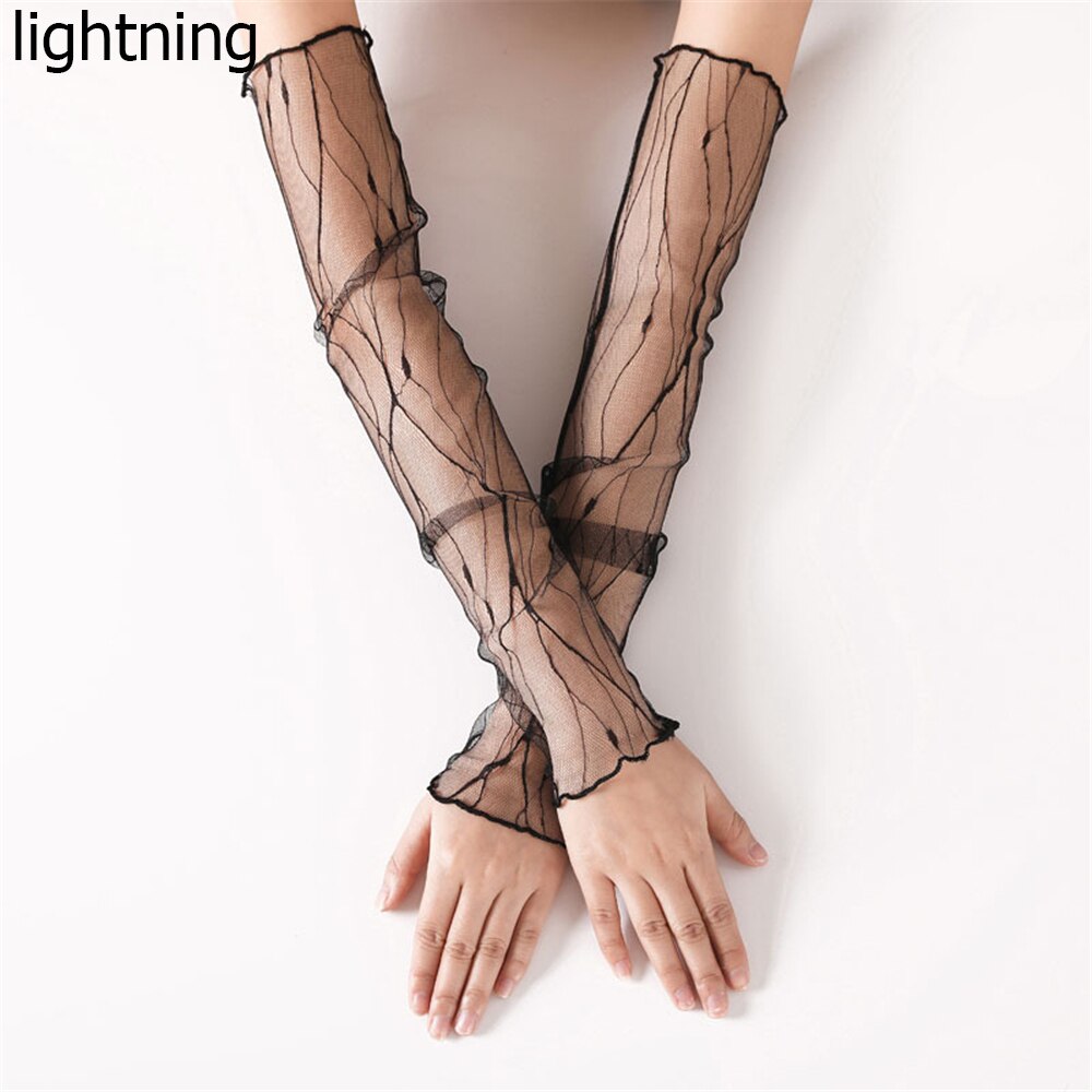 Gants longs en dentelle sans doigts pour femmes, manchons de Protection solaire, maille en dentelle, fins pour cyclisme, mancherons pour les bras de conduite,: lightning