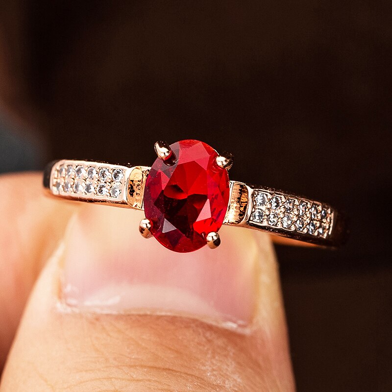 Romantische Rose Gold Oval bilden verrotten Stein Hochzeit Engagement Ringe Kupfer Ringe Für Frauen Band Spezielle Jahrestag Schmuck