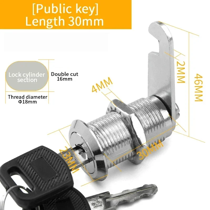 Cam Lock Security Lock 16-35mm Cabinet Cam Lock Door Barrel Drawer Filing Cabinet Post Mail Box Furniture Locker Cupboard 2 Key