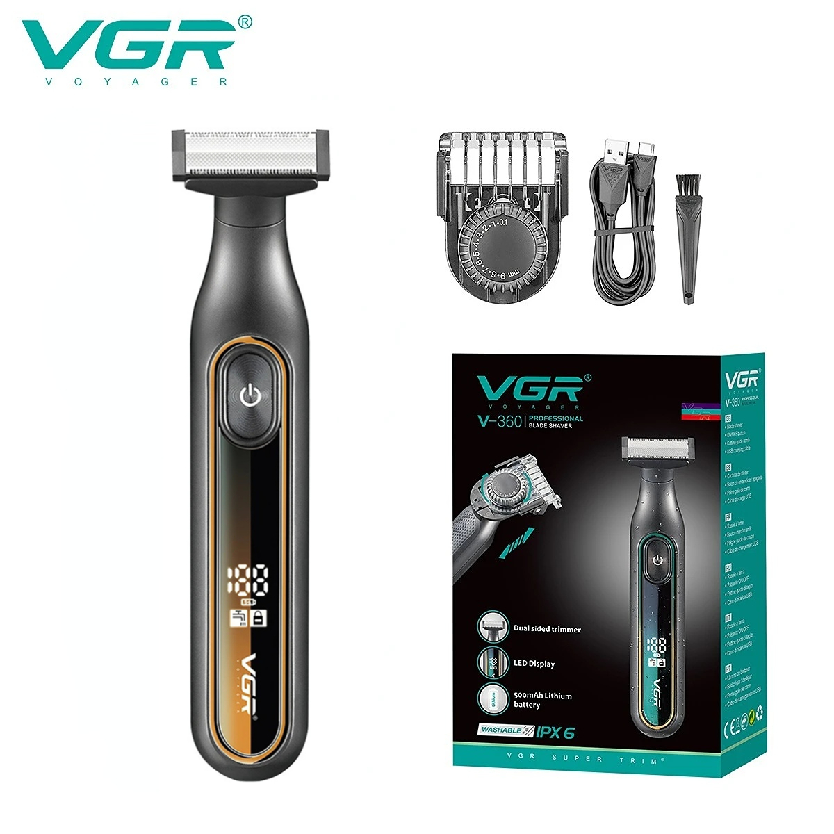 VGR Recortador de pelo Hogar resistente al agua maquina cortar Recargable cortadora de pelo para hombre Ajustable Recortador de pelo Lavable de cuerpo completo reciprocante Cortapelos para hombre V-360: Morado