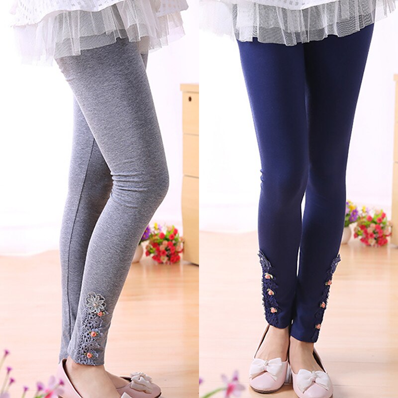 Baby Kinderen Mager Leggings Kinderen Broek Meisjes Kant Zachte Katoen Bloem Toevallige Prinses Leggings Voor Meisjes