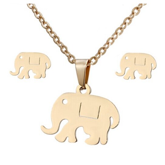 Rinhoo animal horse dragonfly Elephant Pendant necklace Earrings set Women Gold color Stainless Steel jewelry Set: elephant
