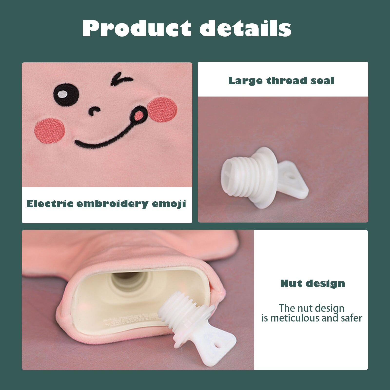 1000ml Rubber Water Bottle with Plush Cartoon Cute Cover Warm Water Bag Hand Stomach Waist Warmer for Home Classroom Office