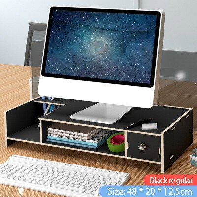 The Neck Guard Office Computer Monitor Elevated Display Screen Base Bracket Computer Rack Desktop Finishing Rack Storage Box: Bright black