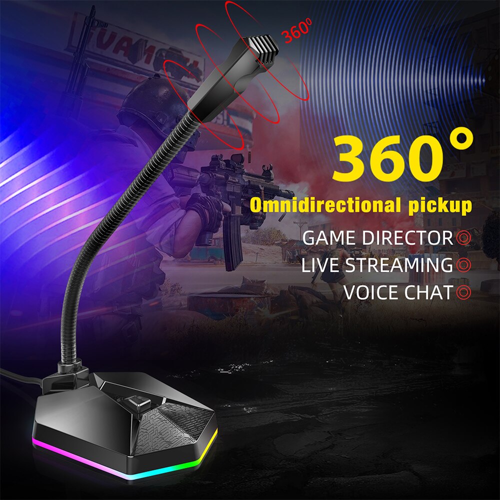 USB Computer Microphone Plug &Play Desktop Omnidirectional Condenser RGB Breathing Light USB Microphone for Computer Laptop PC