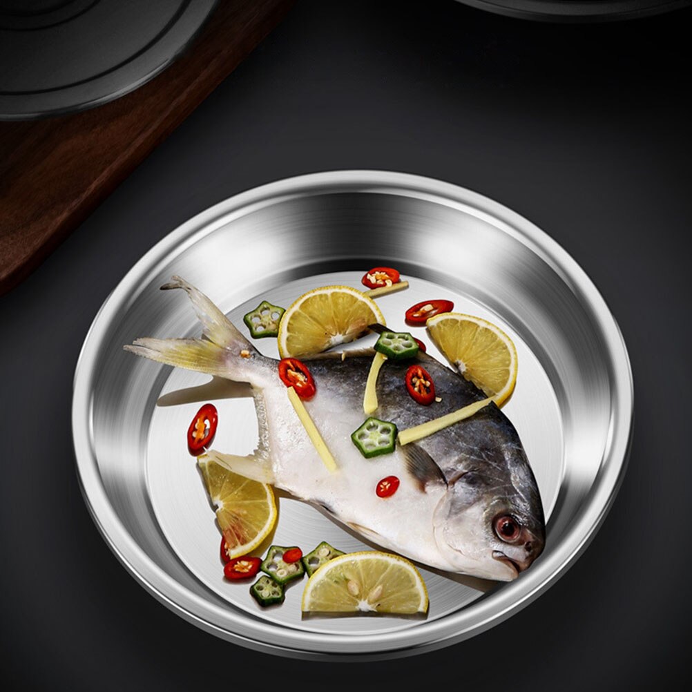 1 Set Huishoudelijke Voedsel Plaat Vis Stomen Schotel Met Deksel Gestoomde Vis Plaat Knoedel Serveerschaal Roestvrij Staal Diner Plaat