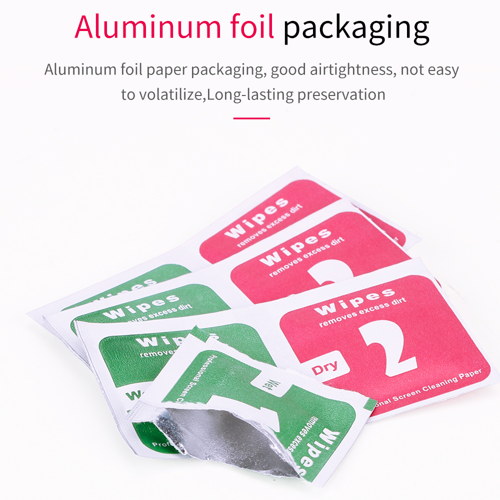 LUXIANZI 50 Uds toallitas húmedas y secas papel de eliminación de polvo para iPhone teléfono lente de cámara pantalla LCD óptica paño de limpieza de vidrio templado