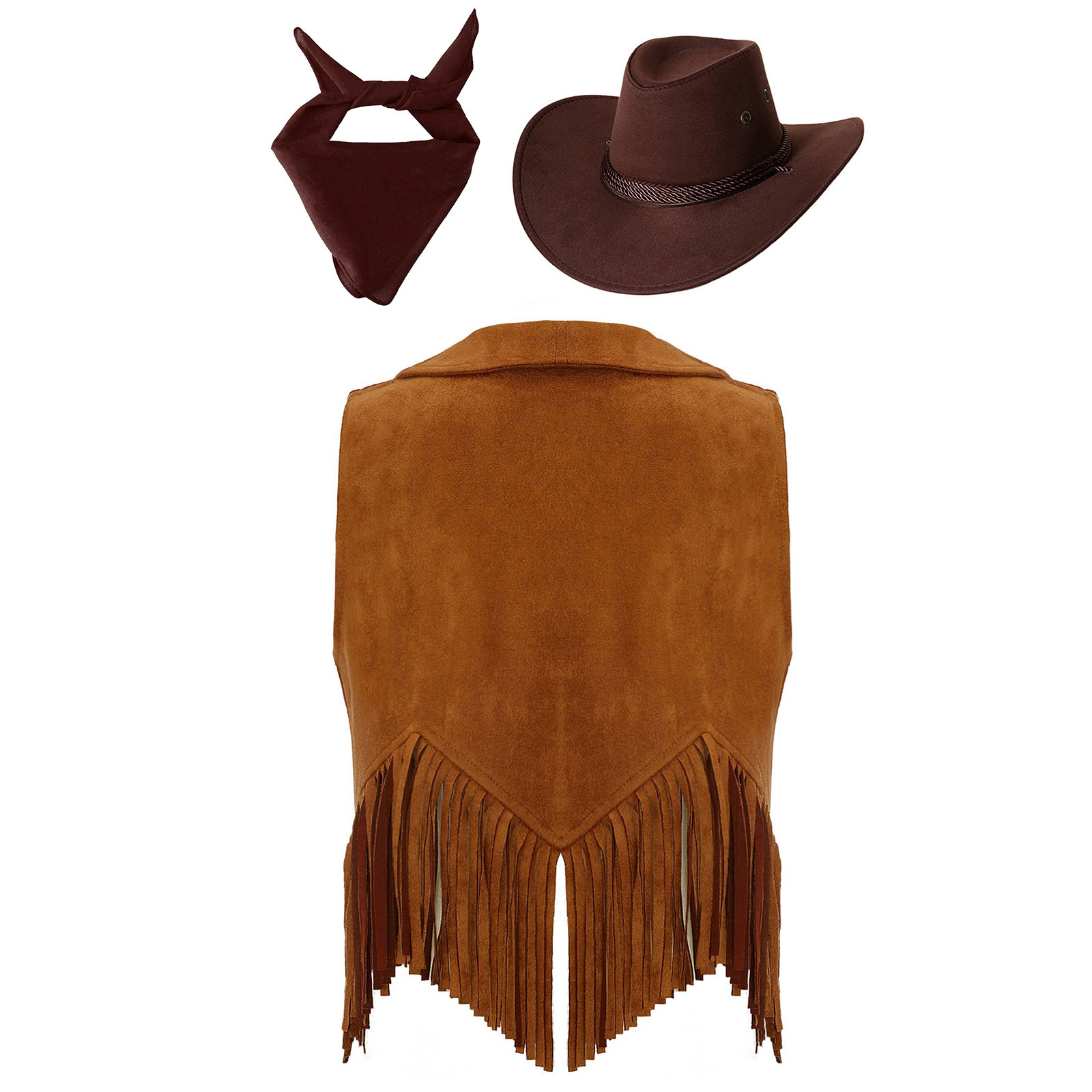 Western-Cowboy-Kostüm für Jungen und Mädchen, Quasten, Weste, Mantel mit Hut, Bandana, Karneval, Halloween, Party, Cosplay, Verkleidung