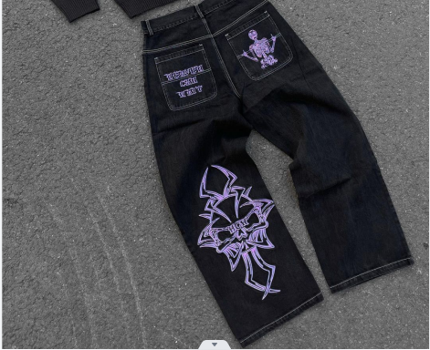 Y2K vende nuevos pantalones vaqueros bordados retro hip-hop americanos Harajuku Rock gótico pantalones sueltos de pierna ancha ropa de calle para hombres y mujeres