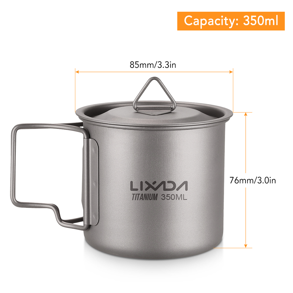 Lixada ultraleichte Titan Tasse Becher 300/350/550 ml/650ml draussen Wasser Tasse Picknick Wasser becher Geschirr mit faltbarem Griff: Licht Grau