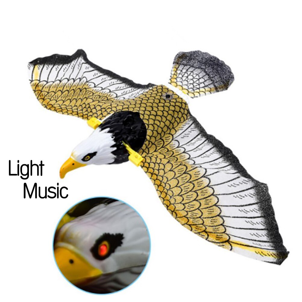 Repelente de aves luminoso, águila colgante con música, espantapájaros voladores portátiles, decoración de jardín para pájaros, repelente de aves
