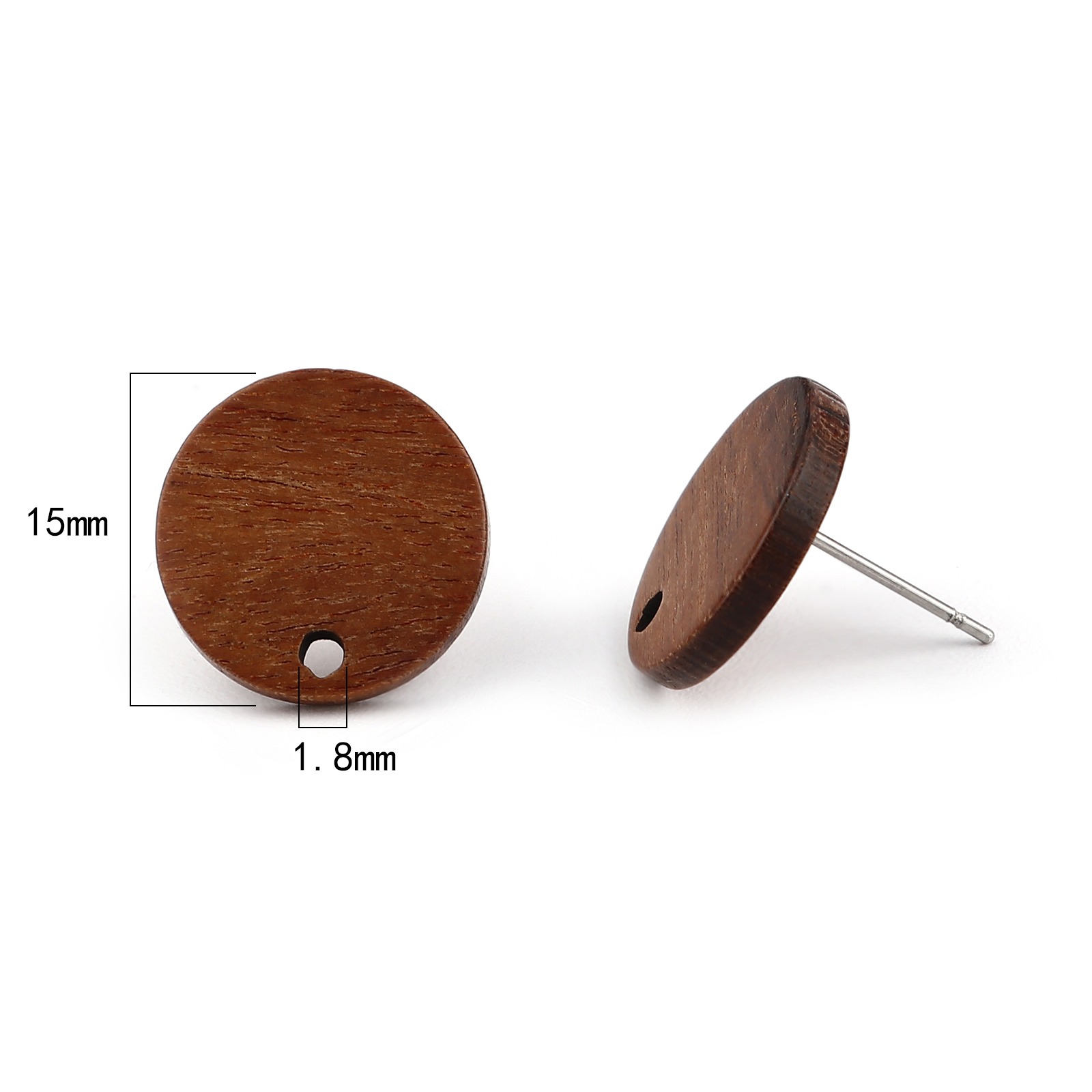 Pendientes de madera con pasador para la oreja, 10 piezas, redondos, de madera Natural, color blanco cremoso con lazo de 15mm de diámetro: Color dorado