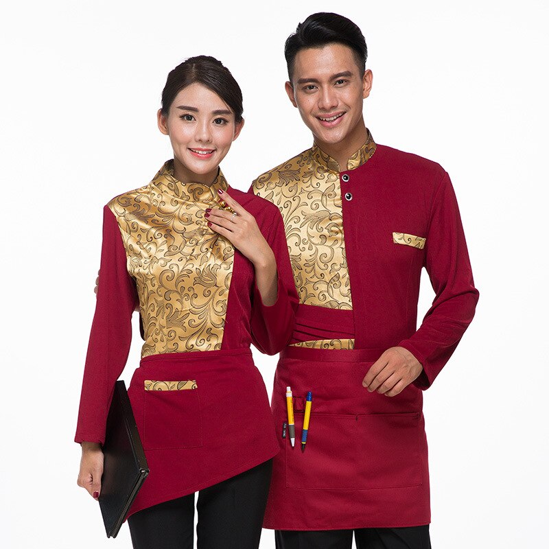 Chef Waiter Uniform Supermarket Bar Cafe Hotel Restaurant KTV Waitress Uniform Short Sleeve Golden Embroidery Bar Work Wear