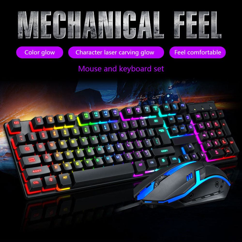 TF200 Rainbow Backlit USB Ergonomic Gaming Keyboard Mechanical Keyboard and Mouse Kit for PC Gaming Keyboard Kit