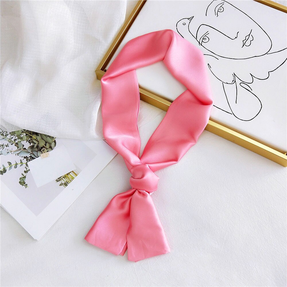 Pitkä laiha huivi silkkisatiininen kaulahuivi naisille yksiväriset hiushuivi naisten päähuivit pinkki vihreä: 08