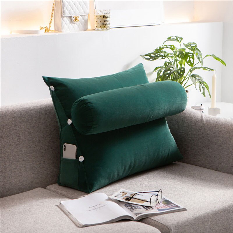 Triangle Body Pillow for Reading &amp; Bed Rest Sofa Waist Cushion Solid Color Wedge Backrest Pillow Back Cushion Headboard Pillow: Dark green