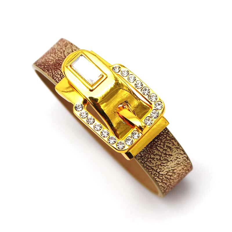 Lederen Armband Voor Vrouwen Mode Strass Magnetische Gesp Goud Charme Brede Versie Of Multilayer Vrouwen Sieraden