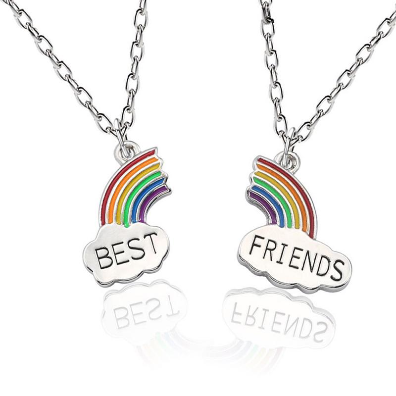 2 Stuks/set Beste Vriend Stiksels Hanger Ketting Regenboog Gebroken Hart Ketting Vrouwelijke Vriendschap