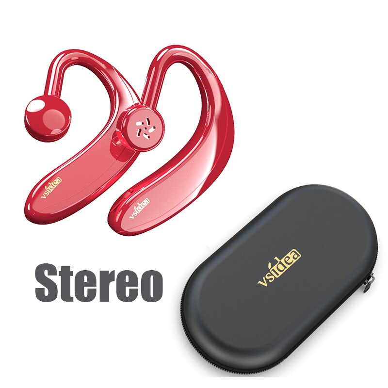 Binaural Stereo Zakelijke Draadloze Headset Beengeleiding Is Niet In Het Oor Rijden Koptelefoon Grote Batterij Touch Knoppen: Red right and left