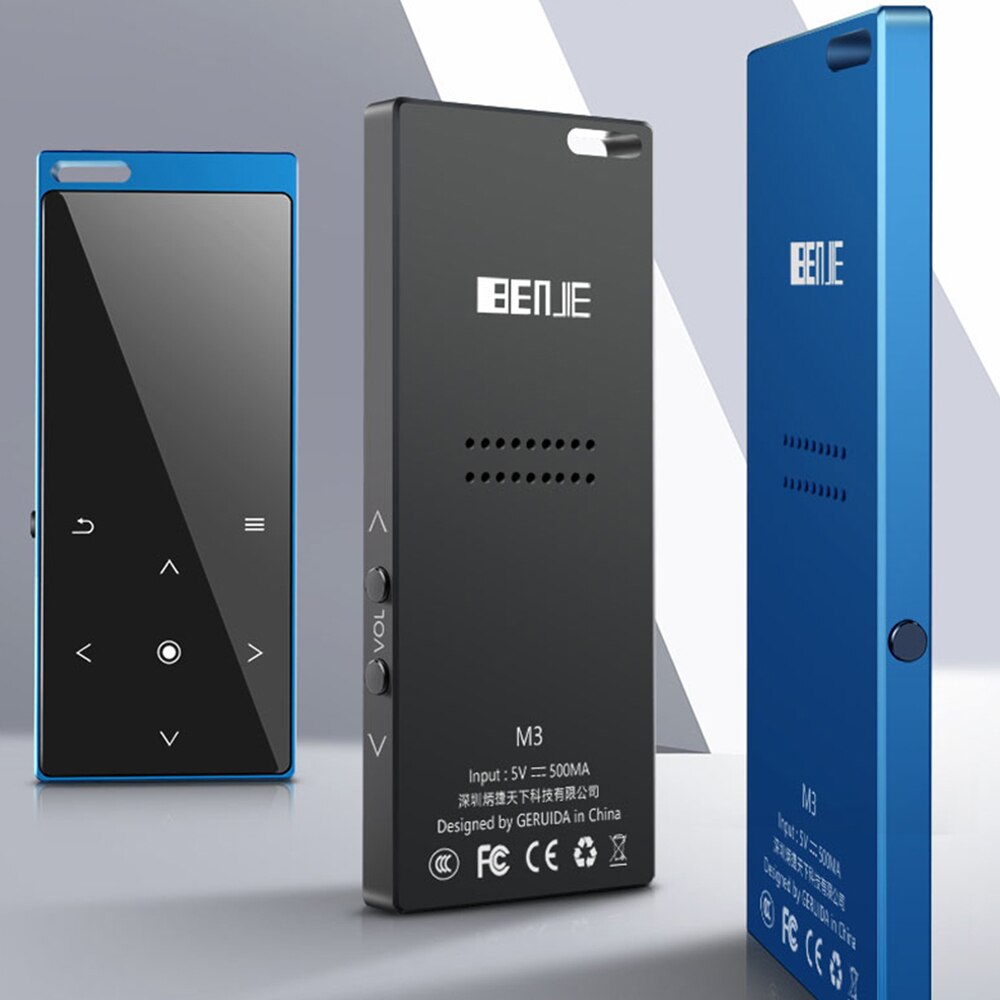 BENJIE-reproductor MP3 M3 sin pérdidas, Audio portátil HiFi, Bluetooth, Compatible con MP3 con altavoz incorporado, Radio FM, E-Book, Compatible con tarjeta TF