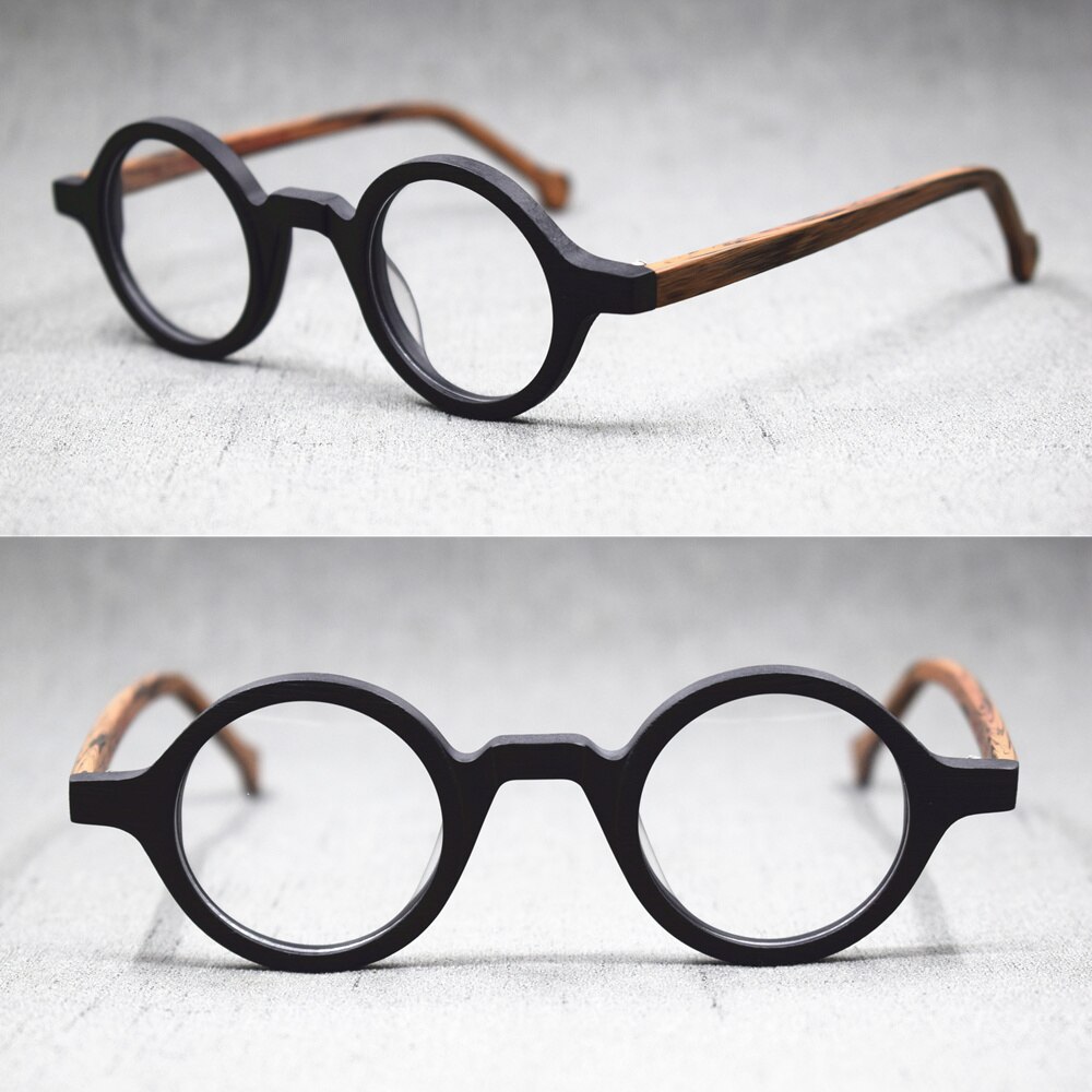 Acetate Vintage Small Round Glasses Men Eyeglasses Frame Women Optical Prescription Spectacle Clear Eyewear: WOOD