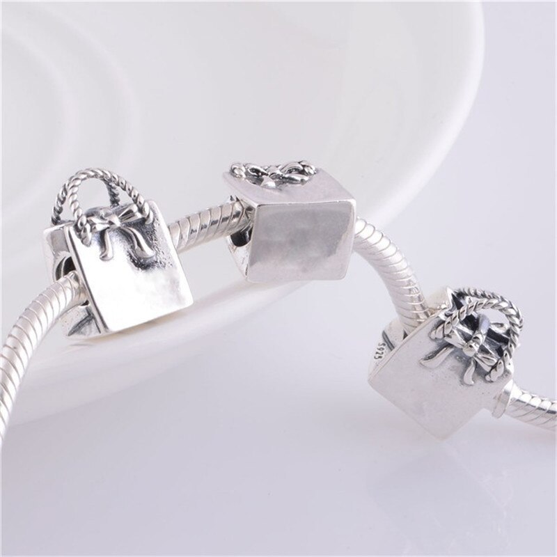 Passend für europäische Charme-armbänder zum selbermachen, 100% 925 sterlingsilber-Reize, perlen, schleife, handtaschenanhänger, damenschmuck