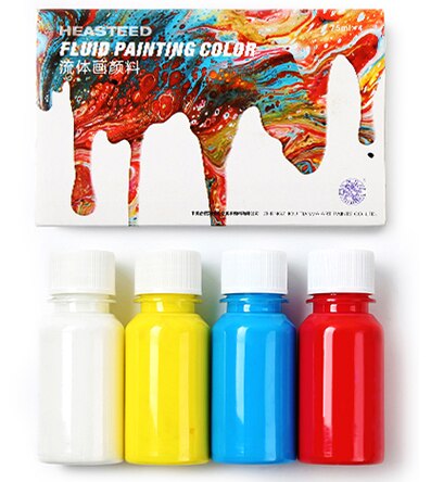 4 Bottles of Fluid Painting Paint Set Liquid Acrylic Silicone Oil Cell Fluid Painting Diy Graffiti Decorative Art Supplies oil: F 4x75ml