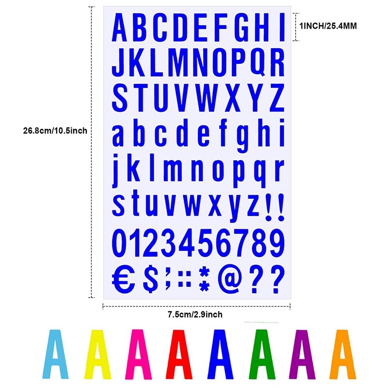 8 Sheets Self Adhesive Vinyl Letters Numbers Kit Waterproof Mailbox Numbers Sticker (1 Inch 8 Colors Set)