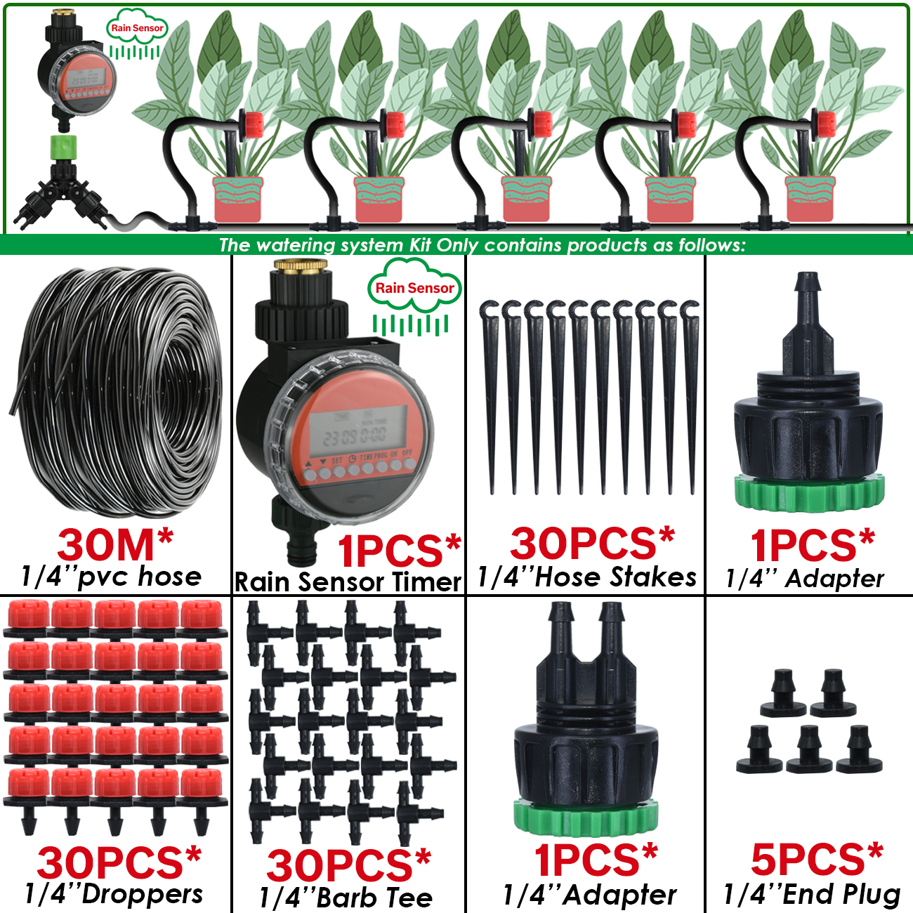 Kit automático de rega de jardim KESLA conta-gotas micro irrigação por gotejamento, bricolage para vaso, gramado, legumes, estufa, 5-50m: MULTI