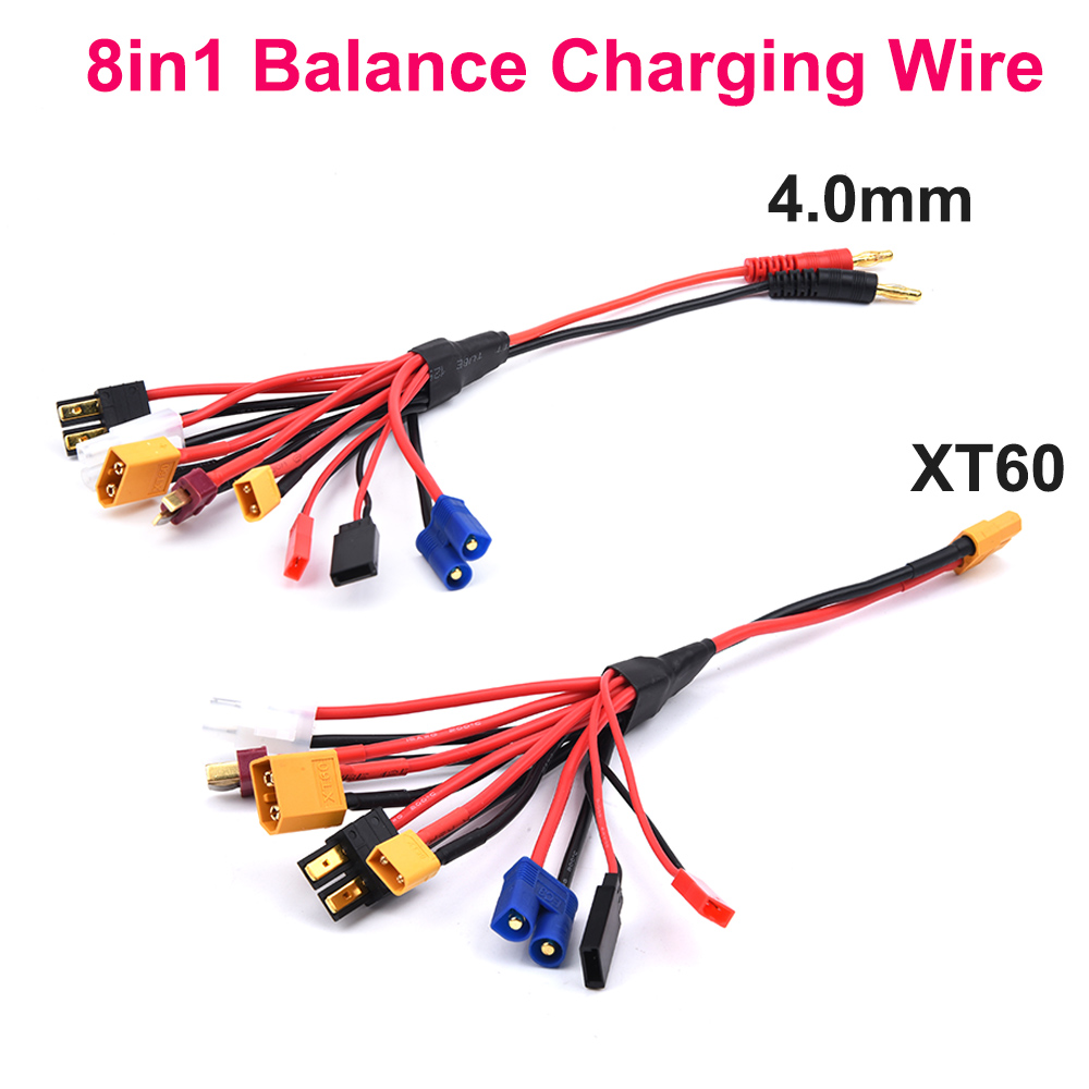 20 cm 8in1 weiches Silikon-Ladekabel XT60-Stecker auf XT60 XT30 T Futaba JST EC3 Tamiya TRX-Drahtkabel für RC-Ladegerät