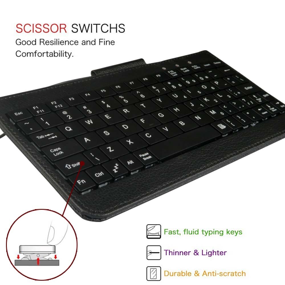 Teclado con cable antihuellas dactilares para tableta Teclast P80 Pro/X80 Pro/P80X 4G, teclado con cable USB, ligero y delgado + soporte