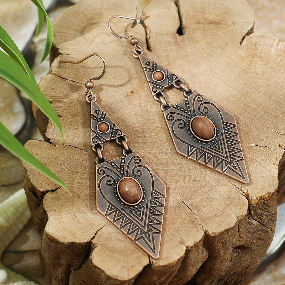 Pendientes colgantes marrones geométricos étnicos Vintage para mujer personalidad vacaciones Casual pendientes diarios joyería Bohemia: Deep Purple