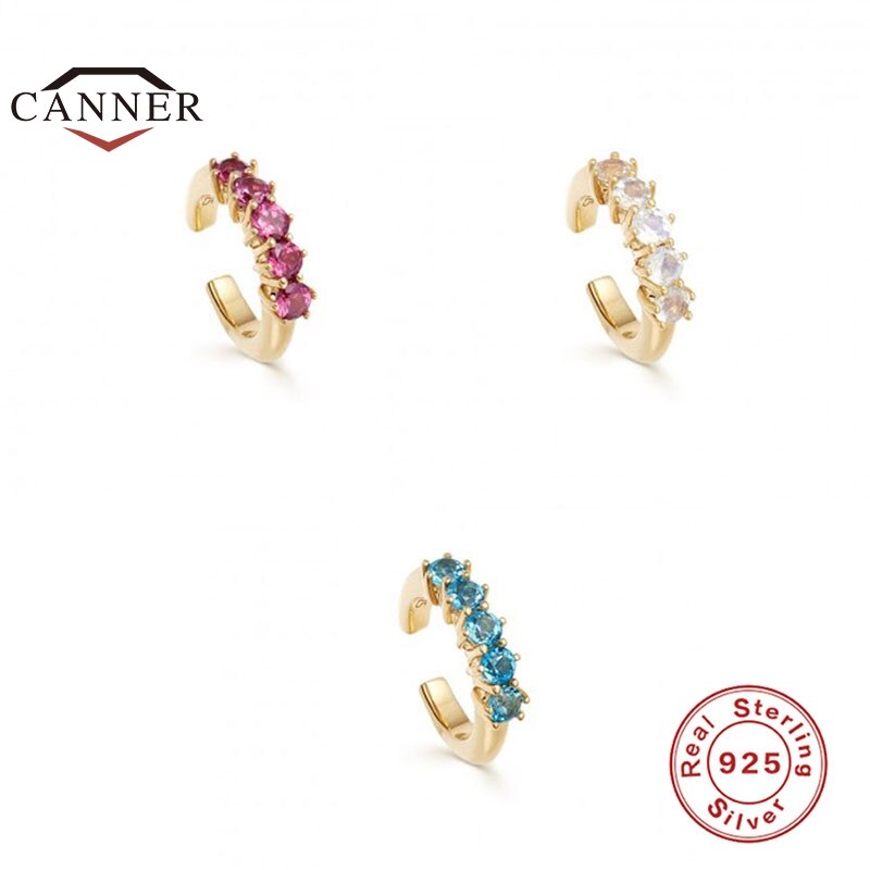 CANNER plata esterlina 925 pequeño Color exquisito brazalete de oido de circón Pendientes de Clip Pendientes largos aretes Pendientes para las mujeres sin Piercing pendiente de la joyería Pendientes de botón Pendientes