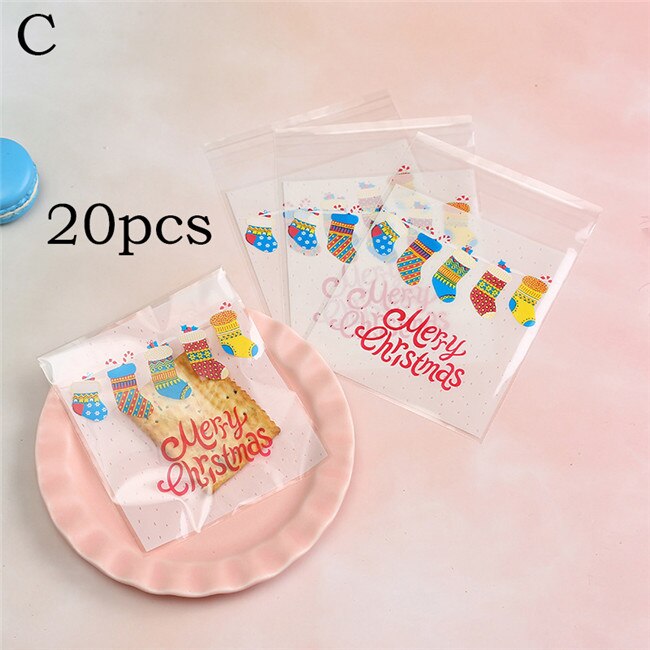 20 st / mycket söta tecknadspåsar julkakaförpackning självhäftande plastpåsar för kex födelsedag godis tårta paket: 3