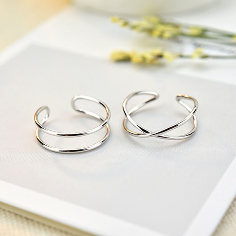 Trendy Fijne Zilveren Kleur Ring Minimalistische Geometrische Dubbele Lijn Verstelbare Ring Voor Charm Vrouwen Sieraden Bijoux