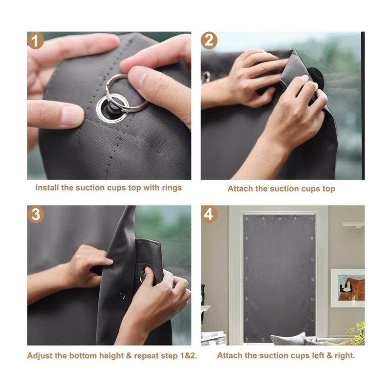 Blackout Blinds - Portable Window Curtains,Easy to Install with Suction Cups for Home&Travel,51X78 In,Gray,1 Panel