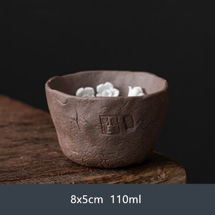 Service à thé en grès sculpté à la main, poterie originale, tasse de maître personnelle, tasse de thé rétro unique, service à thé domestique: E