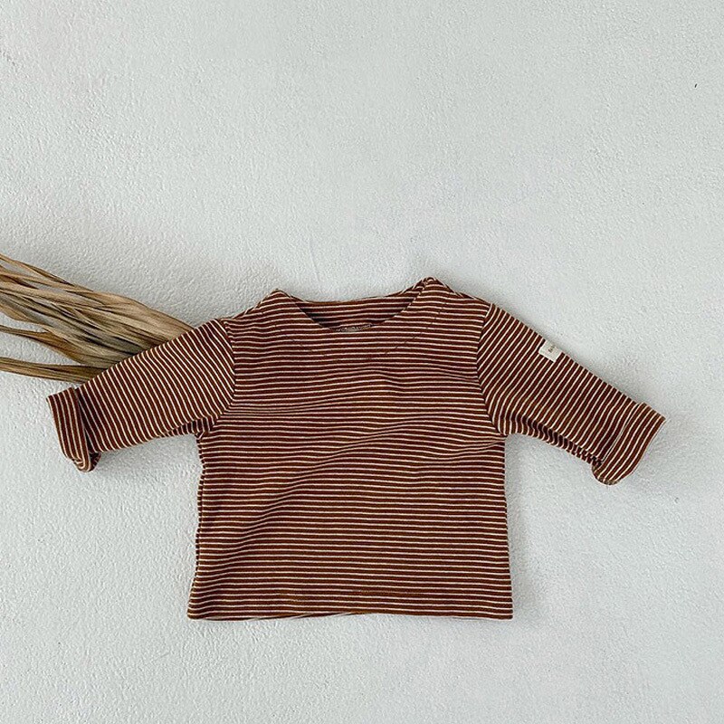 Lente Peuter Meisjes Gestreepte Kleding Baby Mode Tops Tees Geboren Baby Jongens T-shirt Herfst Lente Herfst Katoen Dieptepunt Shirts: brown / 3T