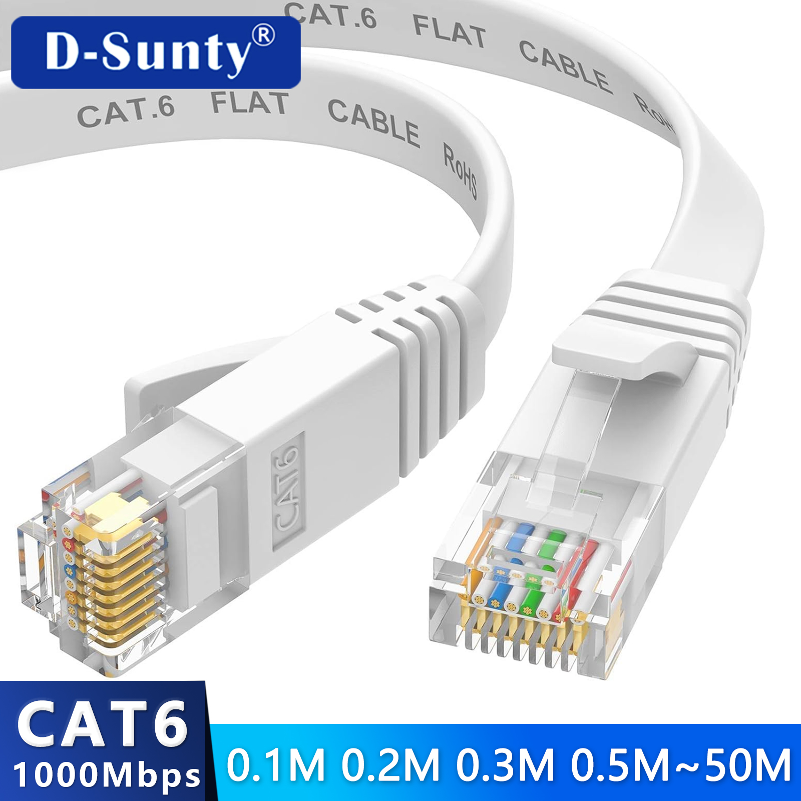 0.1m 0.2m 0.3m 0.5m 50m kat. 6 kort ethernetkabel fladt  rj45 computer internet lan netværk ethernet patchkabel