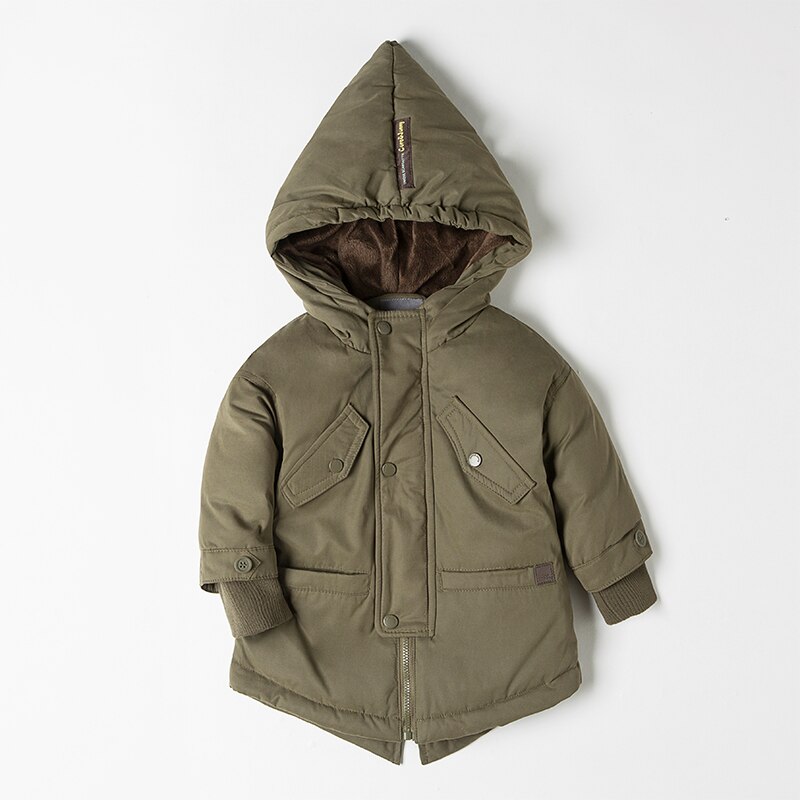 Chaqueta de plumas para niños chaqueta de plumón de pato blanco grueso en la sección larga de las nuevas prendas de vestir y abrigos para niños y niñas: Verde militar / 4T