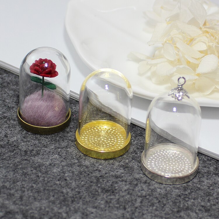 2 PCS Kleine Prinz Rose Glas Dome Mit Anhänger Basis & Top Metall Kappe Glas Fläschchen Halskette anhänger Diy Schmuck finden
