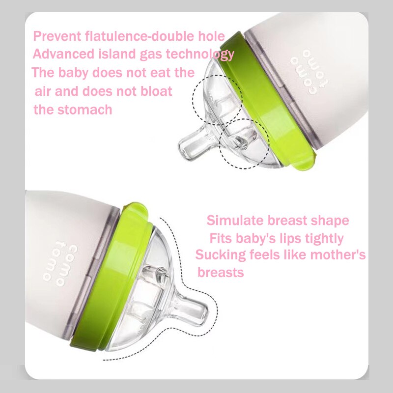 Comotomo – biberon en Silicone au toucher naturel pour bébé, 50ml, 250ml, LSR, anti-Flatulence, à Double stomates
