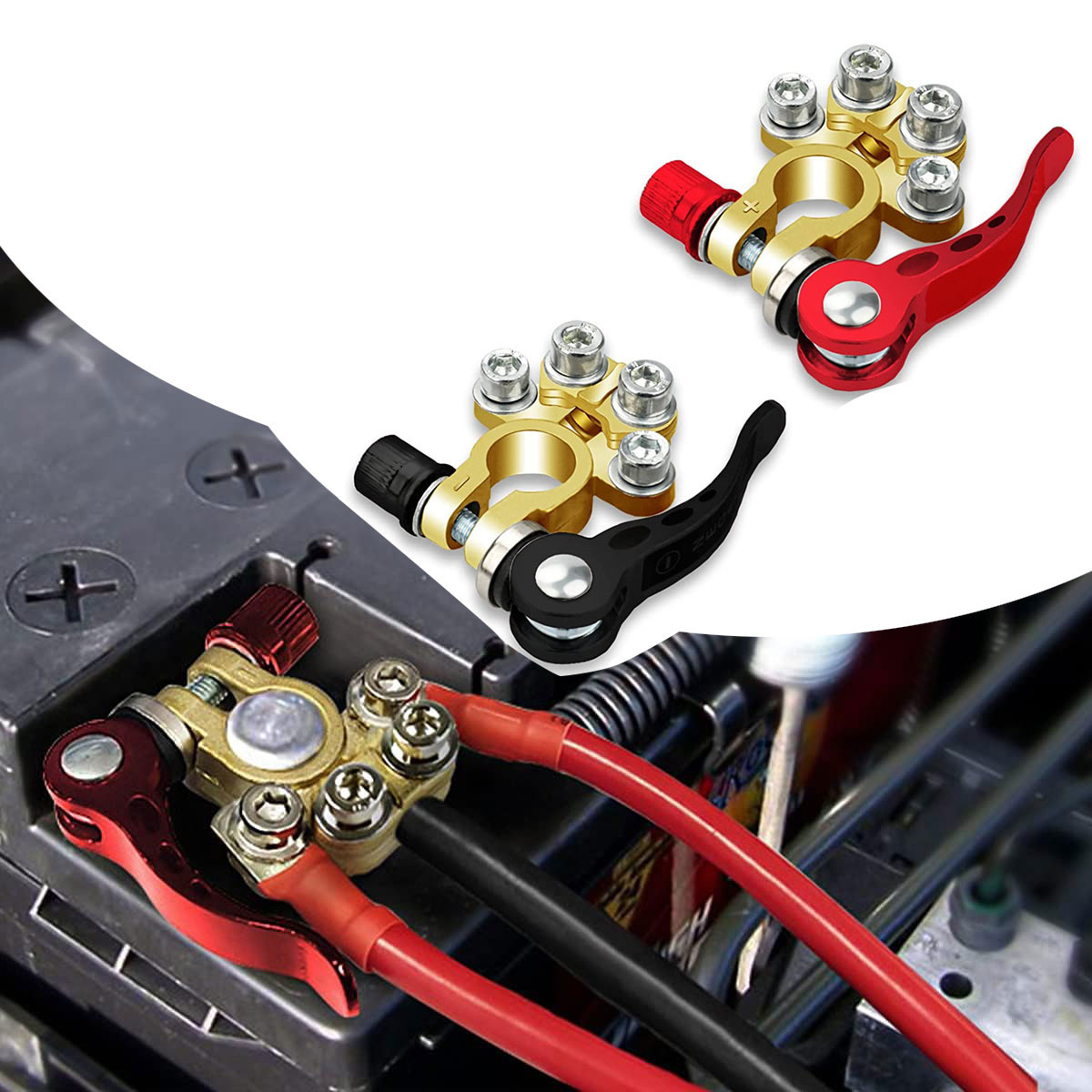2PCS Battery Terminal Connector Kit for 12V 24V Positive Negative Car Boat Marine Battery Post Terminals Clamp Connectors Tools
