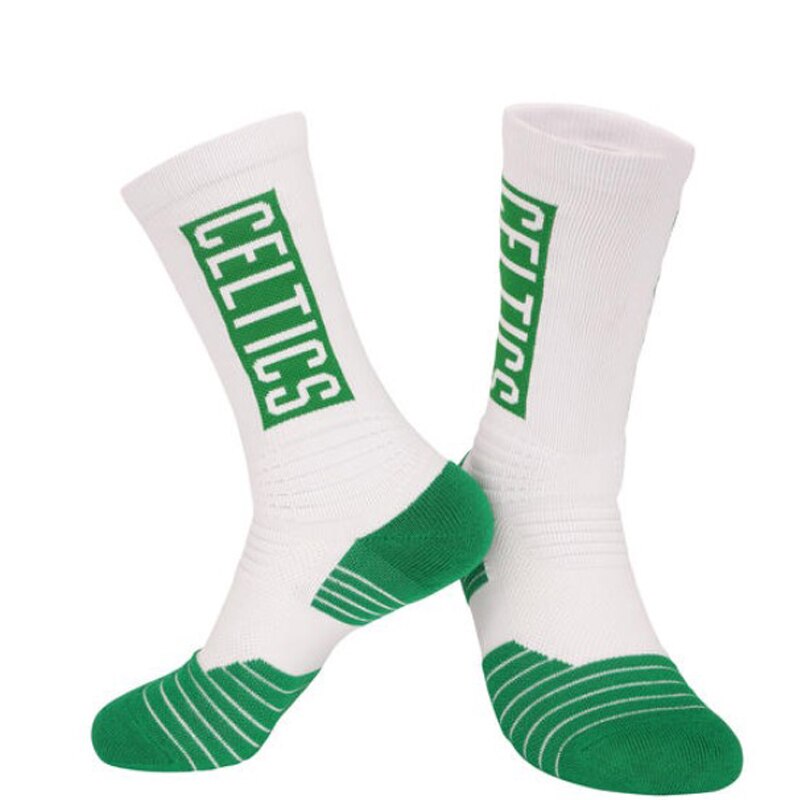 Mens Basketball Socks Terry Cushion Pad Thick Clubs Players Socks with Text logo Fast: White green