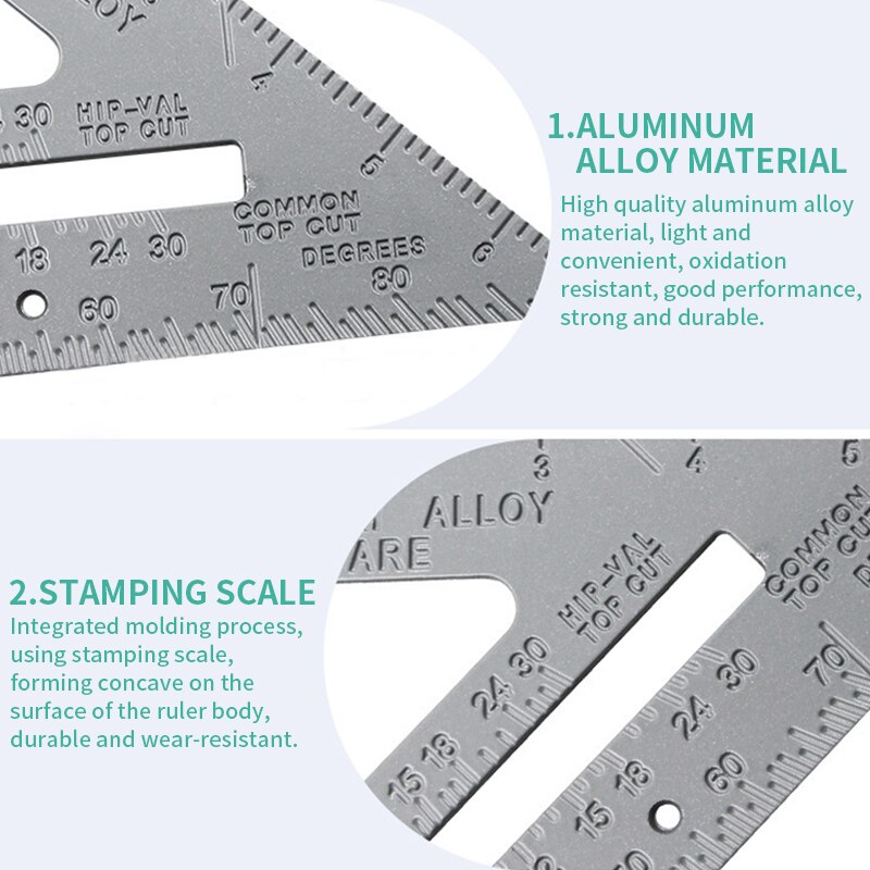 7" Triangle Ruler Aluminum Alloy Ruler Square Ruler Woodworking Measurement Tool Carpenter Square Speed Layout Tool