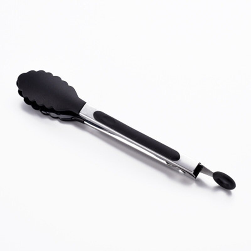 Heat-resistant food tongs non-slip nylon bread tongs barbecue salad bread cooking food serving tongs kitchen tools: black