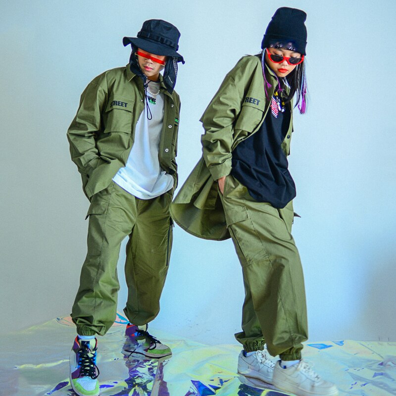Costume de danse Hip-Hop pour enfants, veste verte, pantalon Hip-Hop, vêtements de danse moderne Jazz Street Dance, tenues de scène, DQS6012,