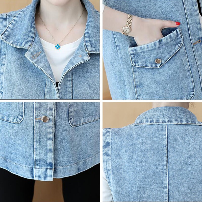 Chaqueta vaquera sin mangas para mujer, chaleco vaquero holgado de longitud media con botones, color azul claro, coreana, talla grande, informal