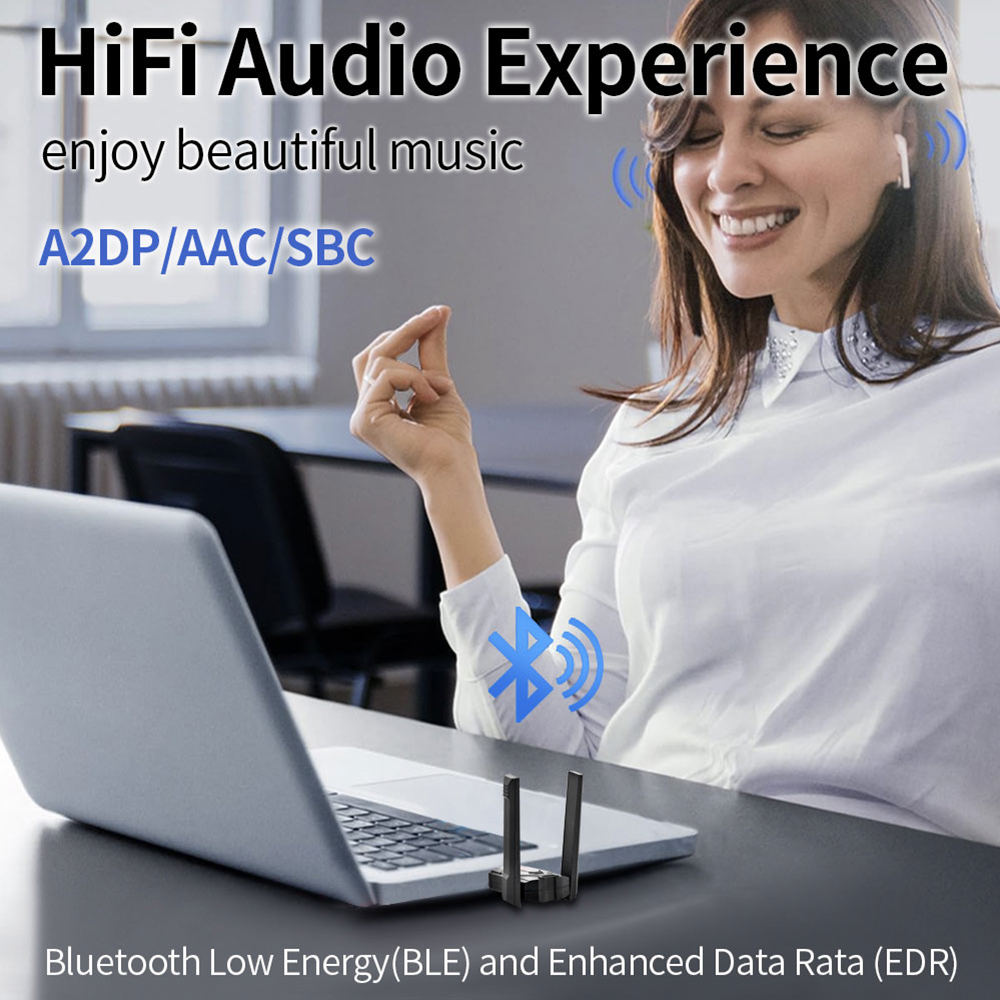 Bluetooth 6.0 Adapter 200M USB Dongle Adapter Wireless Audio Receiver Transmitter Driver Free for Win 11/10/8.1 Mouse Keyboard