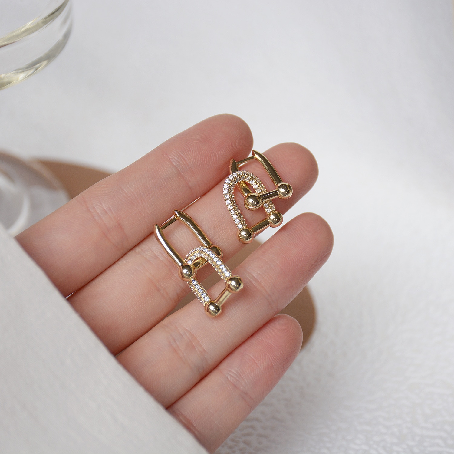 S925 zarte ohrstecker aus sterlingsilber mit zirkonia Ich bin schlichten geometrischen stil für damen; 14k ohrringe aus echtem Gold